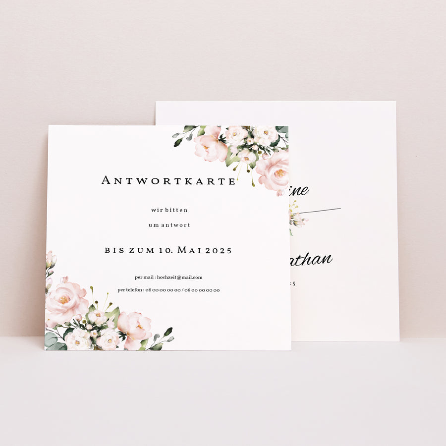 Antwortkarte Hochzeit Quadrat Romantische Kraft foto