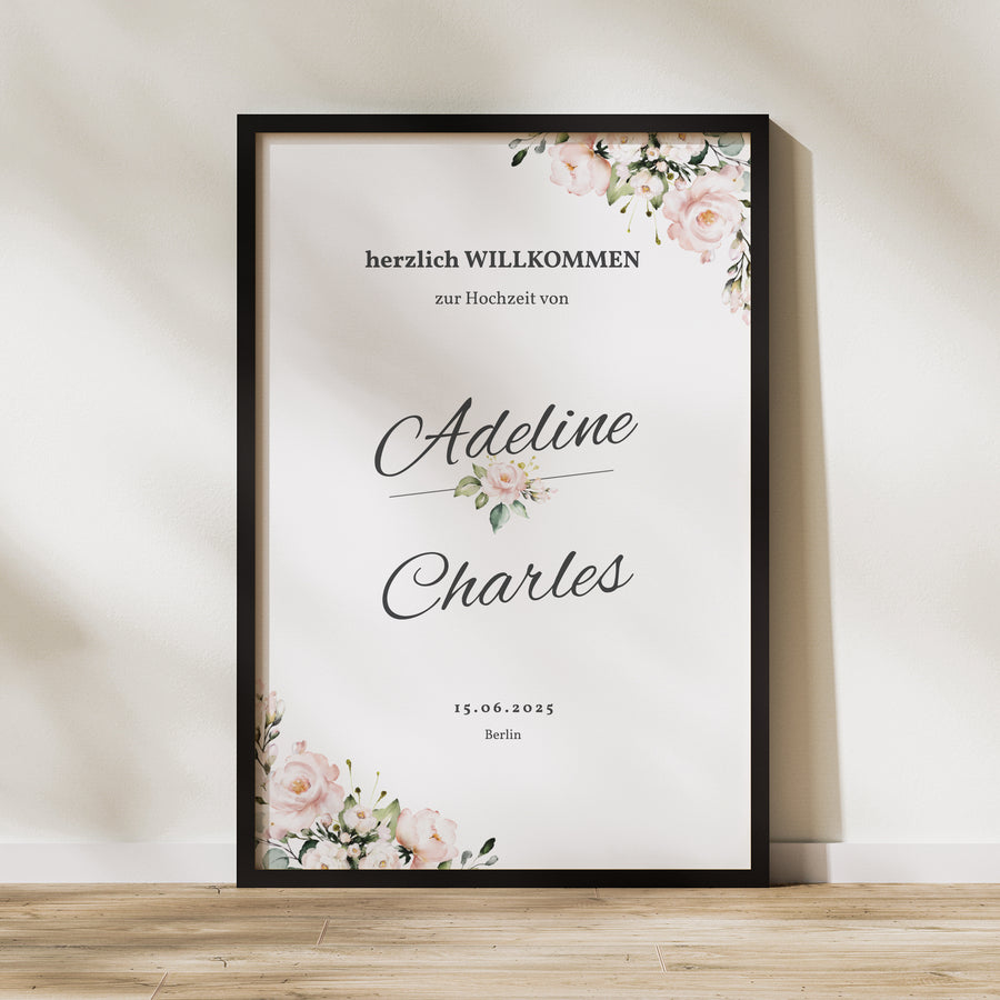 Begrüßungstafel Hochzeit Porträt 60 x 90 cm Romantische Kraft foto