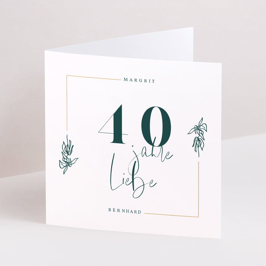 Beilegekarte Hochzeitstag Doppelflügiges Quadrat 40 Jahre Smaragd foto