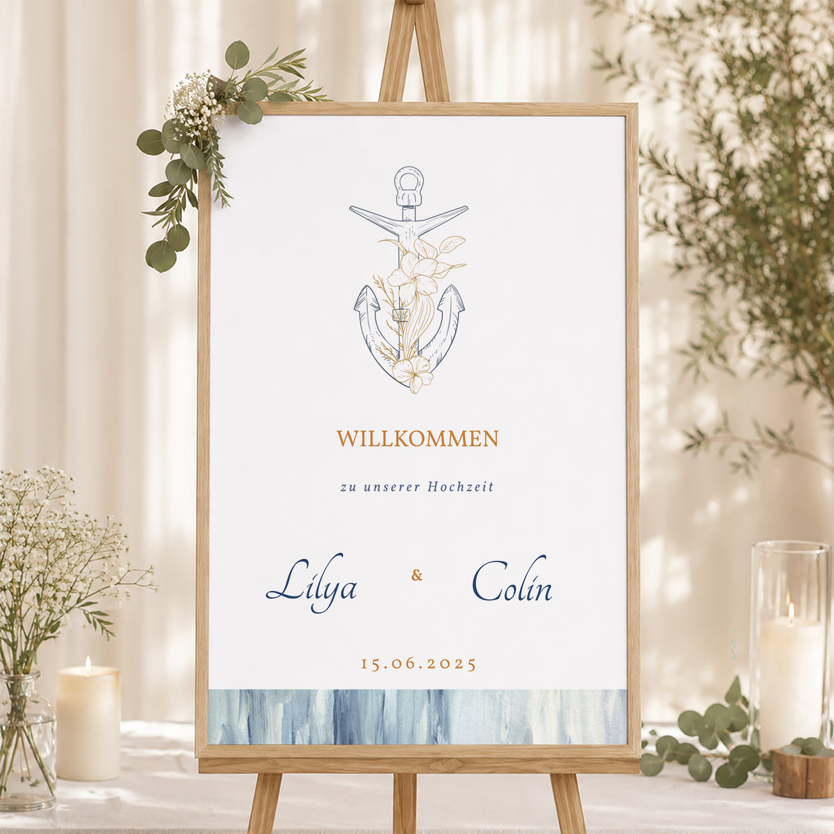 Begrüßungstafel Hochzeit Porträt 60 x 90 cm Côté Mer foto N° 1