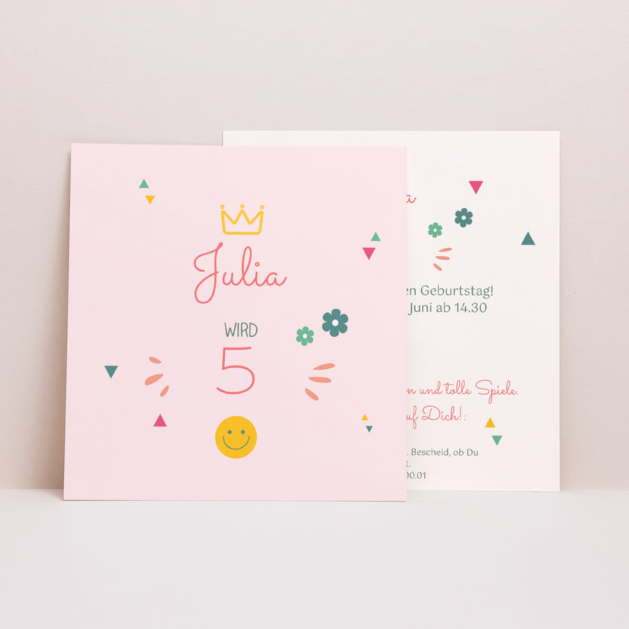 Beilegekarte Kindergeburtstag Quadrat Prinzessin Girly foto