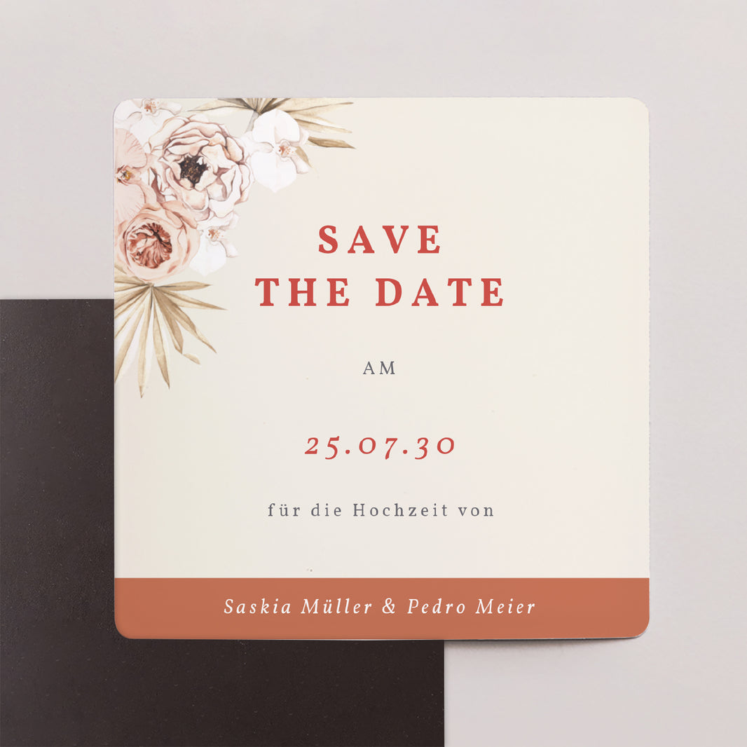 Save the date Karte Hochzeit Satz von 9, magnetisch. Böhmisches Quadrat foto