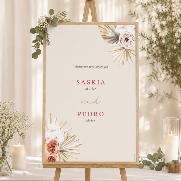 Begrüßungstafel Hochzeit Porträt 60 x 90 cm Böhmisches Quadrat foto