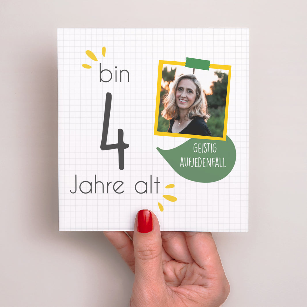 Beilegekarte Geburtstag Erwachsener Quadrat Ich bin vier Jahre alt foto N° 2