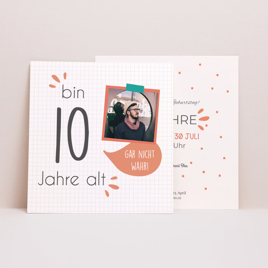 Beilegekarte Geburtstag Erwachsener Quadrat Ich bin 10 Jahre alt foto