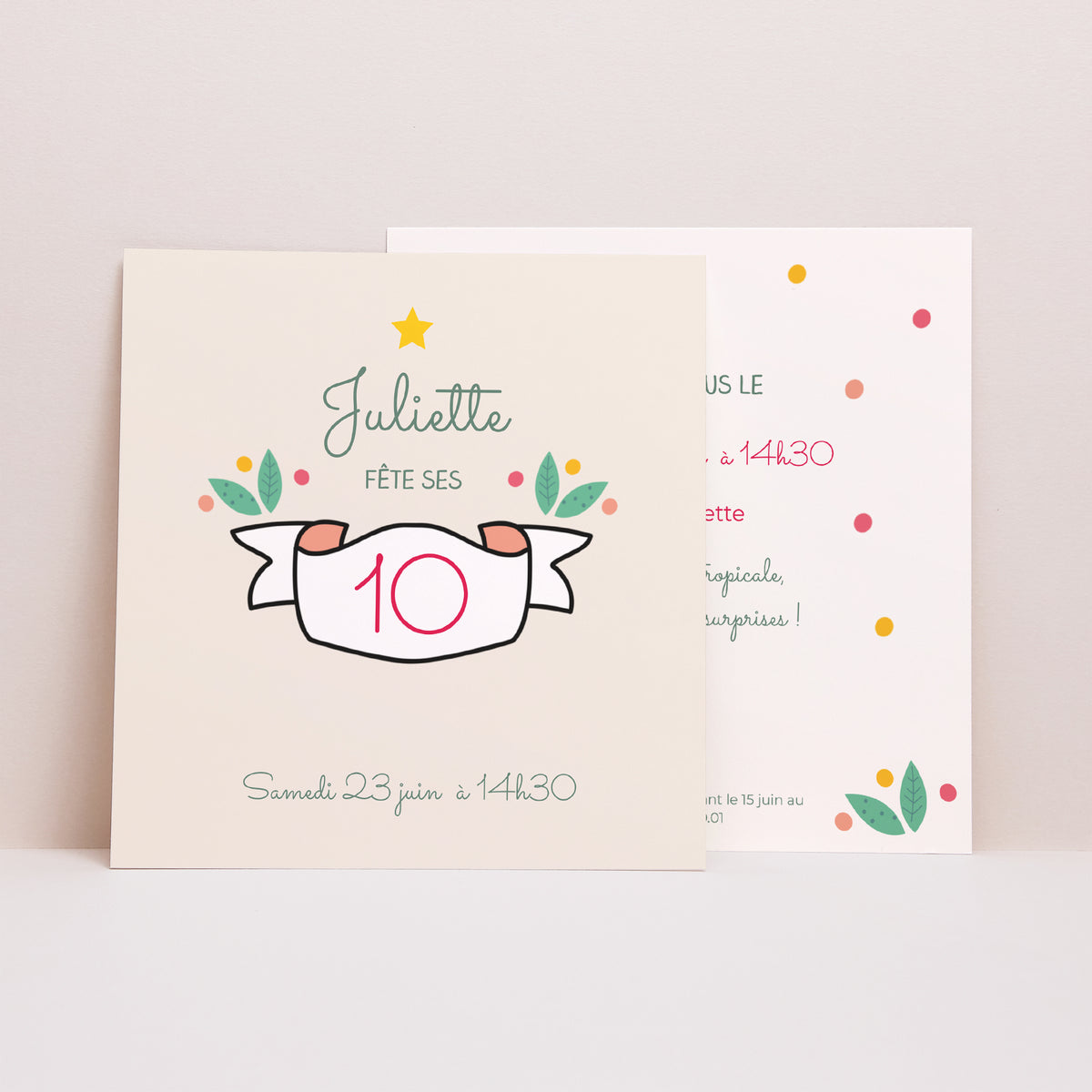 Einladungskarte Kindergeburtstag Quadrat Blumiges Stirnband foto