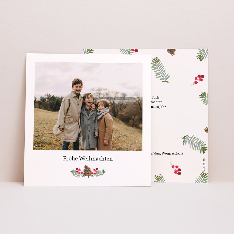 Weihnachtskarte Weihnachten Quadrat Retro-Foto von einer Tannenzapfen foto