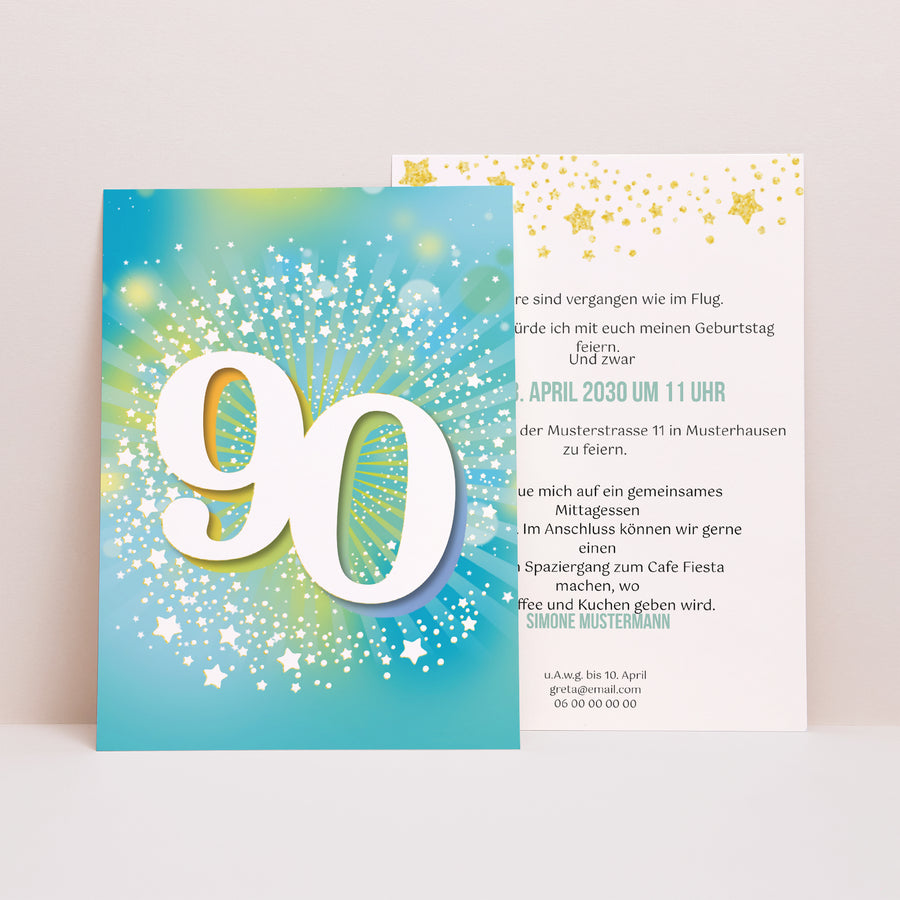 Beilegekarte Geburtstag Erwachsener 90 Jahre alt, Festlich, Lack foto