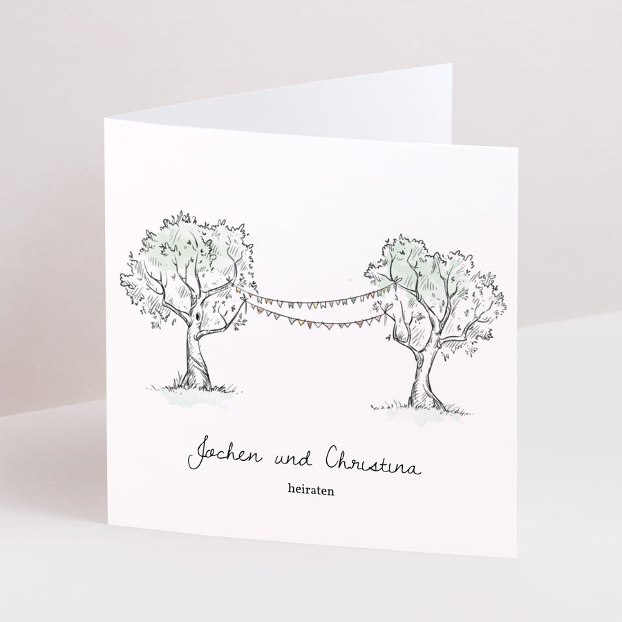 Hochzeitseinladung Doppelflügiges Quadrat Guinguette arborée foto