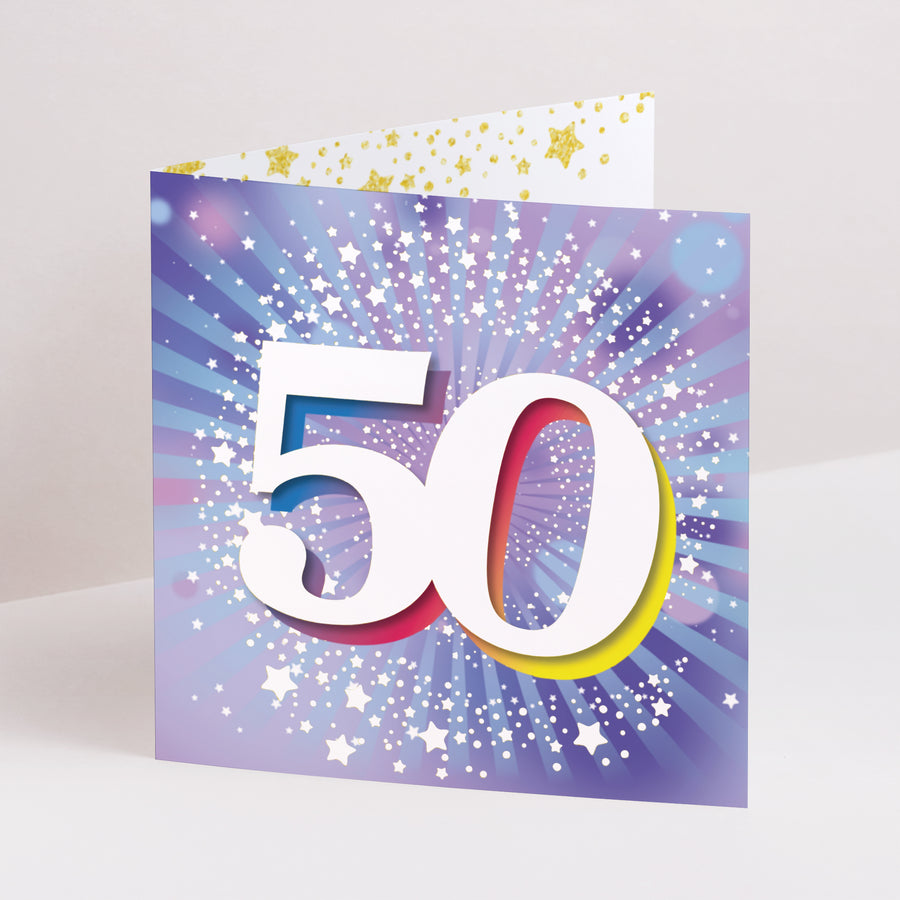 Beilegekarte Geburtstag Erwachsener Doppelflügiges Quadrat 50 Jahre, Festlich, Lack foto