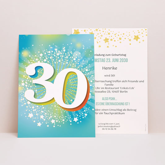 Beilegekarte Geburtstag Erwachsener 30 Jahre, Festlich, Lack foto