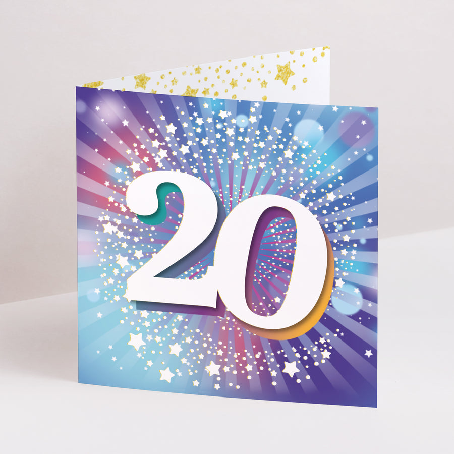 Beilegekarte Geburtstag Erwachsener Doppelflügiges Quadrat 20 Jahre, Festlich, Lack foto