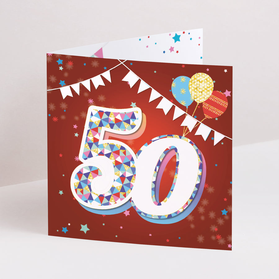 Beilegekarte Geburtstag Erwachsener Doppelflügiges Quadrat 50 Jahre, Zirkus, Lack foto