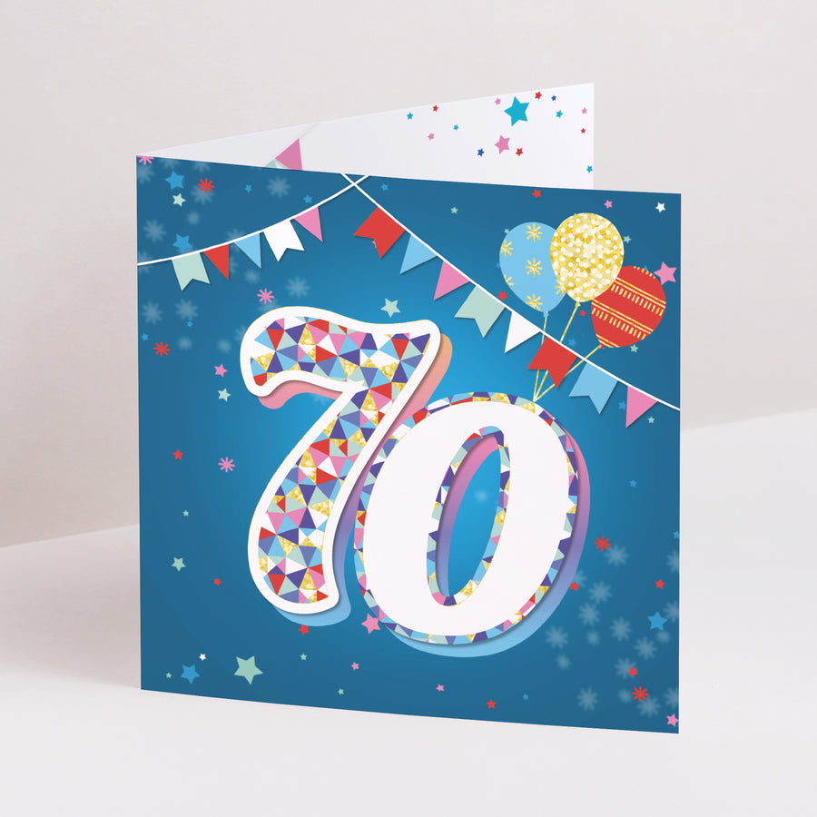 Beilegekarte Geburtstag Erwachsener Doppelflügiges Quadrat 70 Jahre, Zirkus, Lack foto