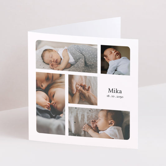 Geburtskarte Doppelflügiges Quadrat Mehrbild-Viereck-Junge foto