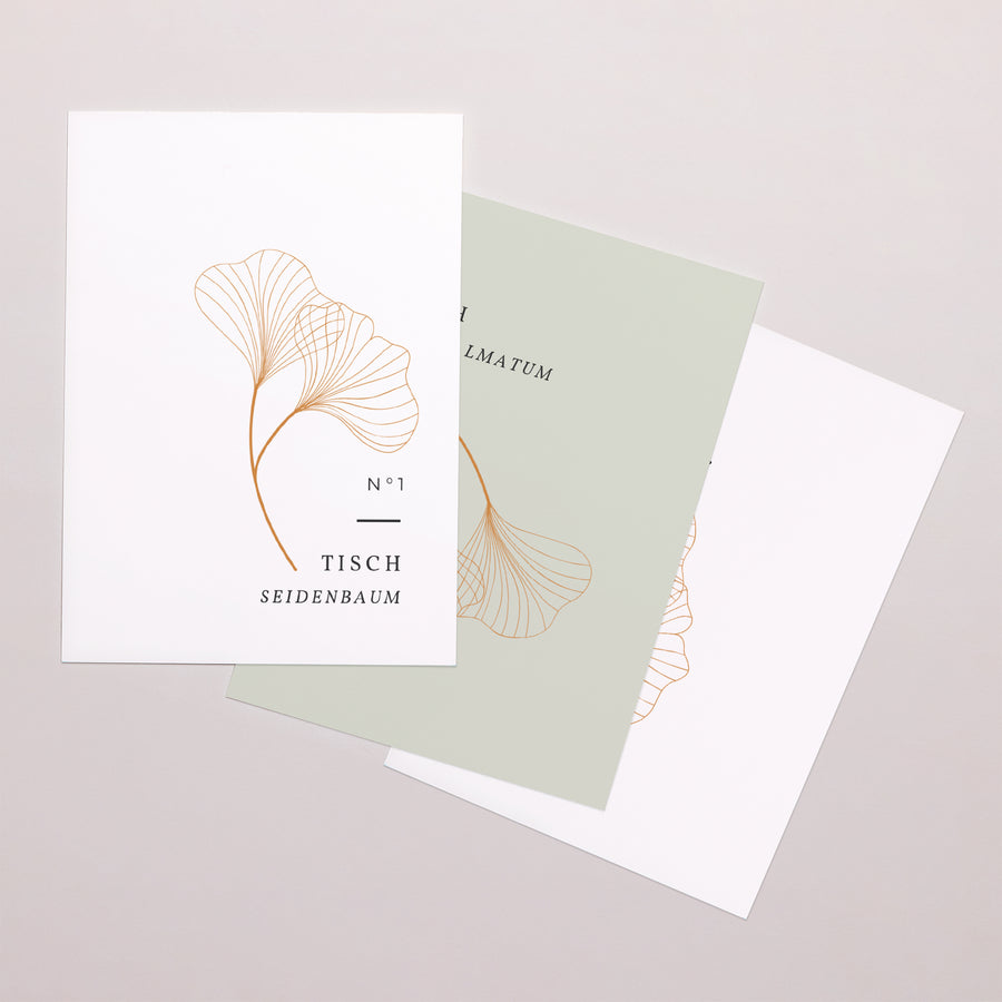 Tischnummern Hochzeit Rechteck Ginkgo Biloba, Goldene Blätter foto