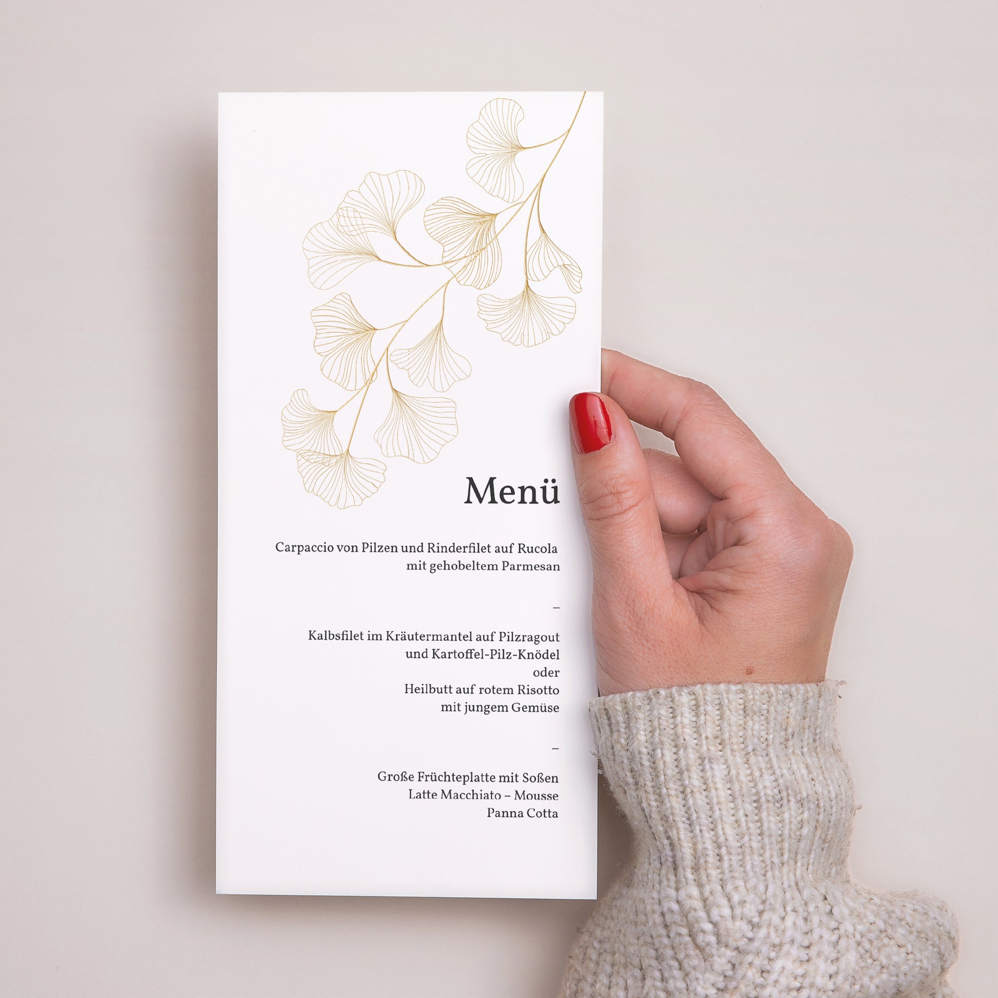 zum goldenen handschuh menü Menükarte Hochzeit Panoramatisches Porträt Ginkgo Biloba, Goldene Blätter – maisonjune.de
