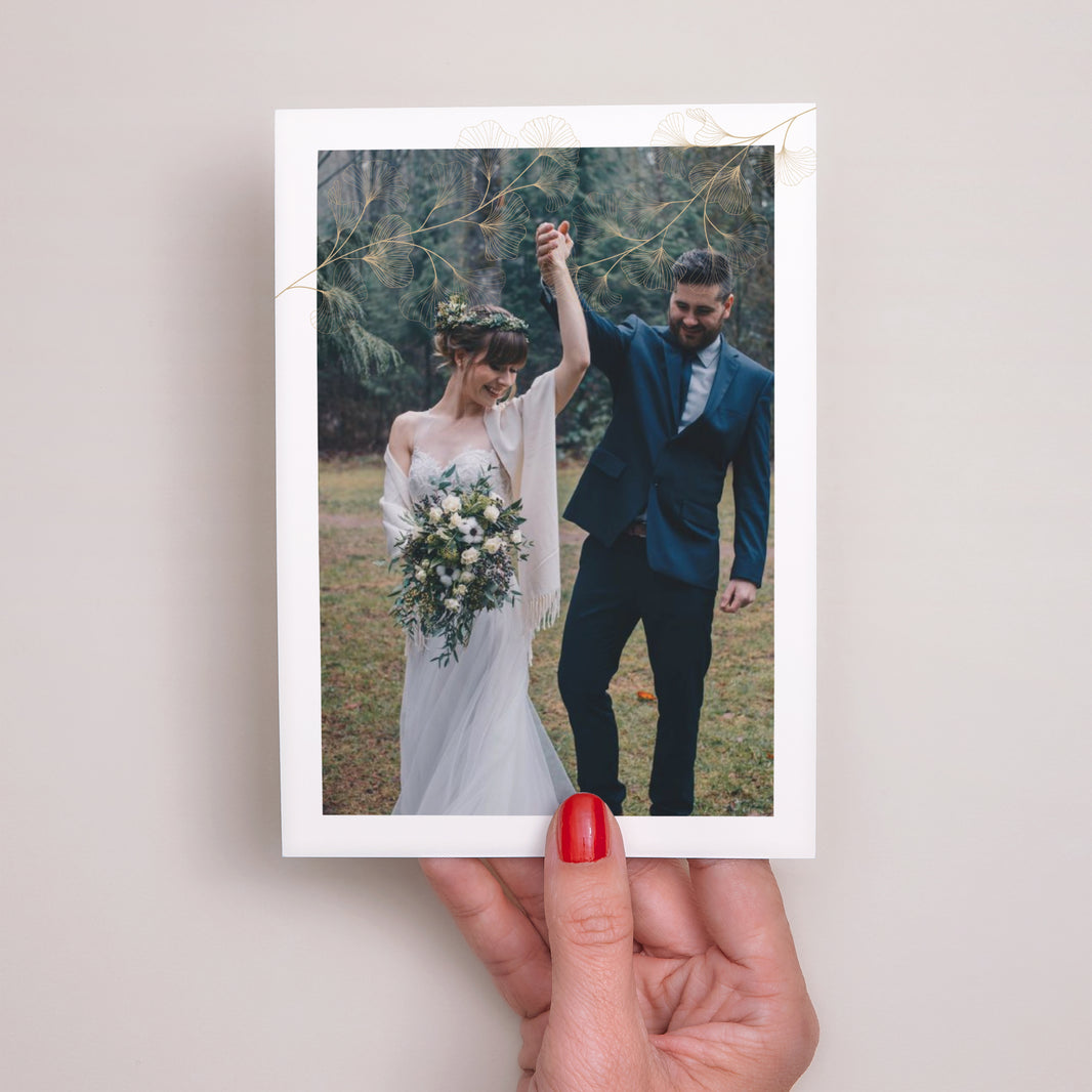 Dankeskarte Hochzeit Ginkgo Biloba, Goldene Blätter foto N° 2