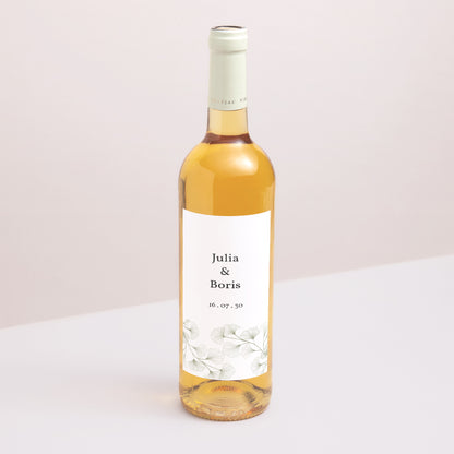 Flaschenetikett Hochzeit Porträt Ginkgo Biloba, Goldene Blätter foto N° 1