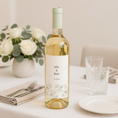 Flaschenetikett Hochzeit Porträt Ginkgo Biloba, Goldene Blätter foto N° 2