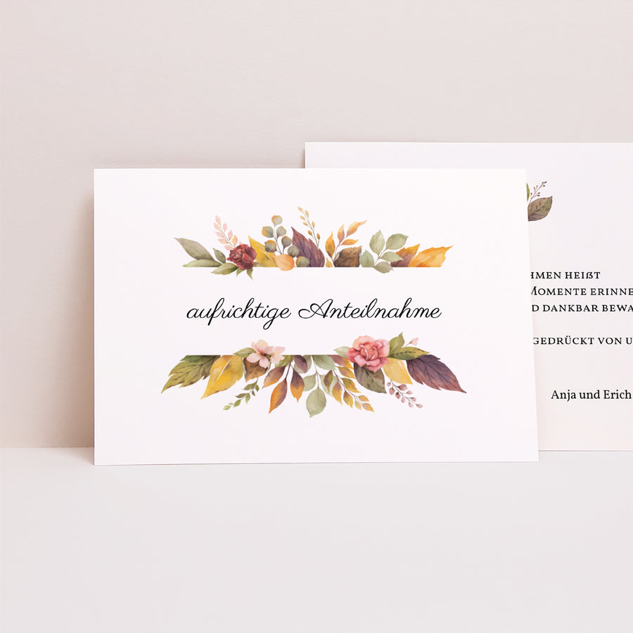 Kondolenzkarte Trauer Landschaft Herbstblumen foto