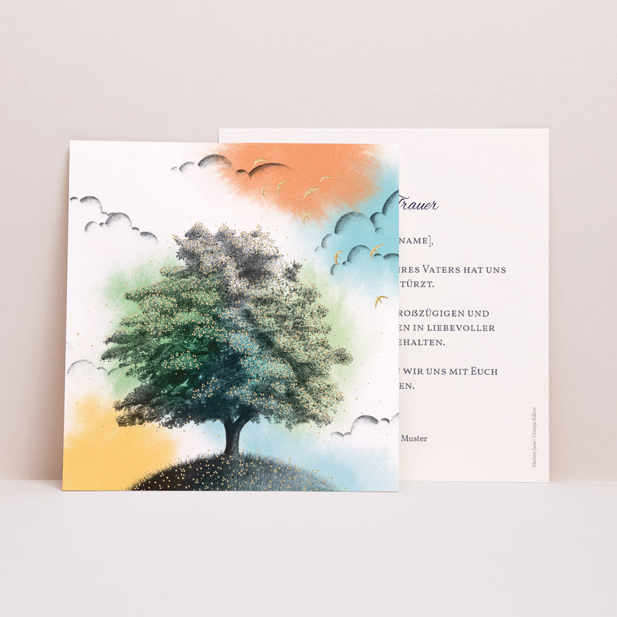 Kondolenzkarte Trauer Quadrat Baum des Lebens foto