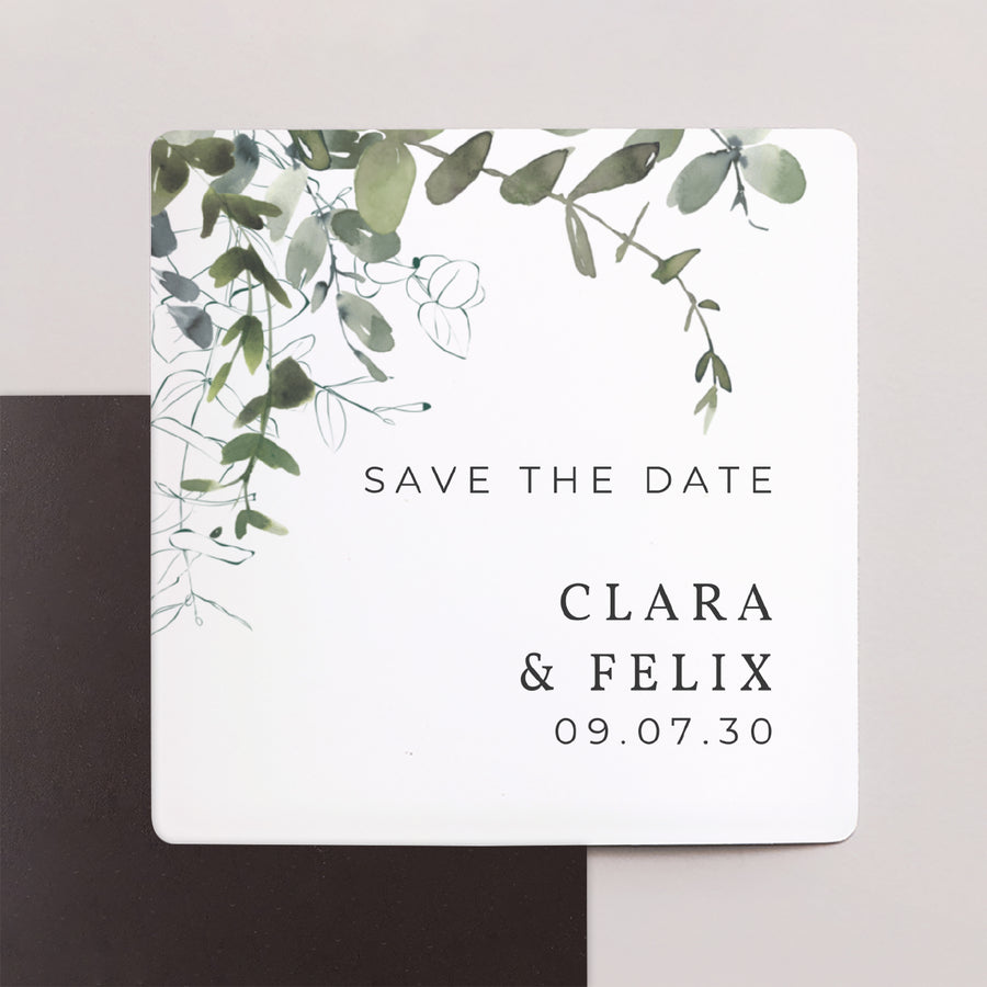 Save the date Karte Hochzeit Satz von 9, magnetisch. Blumig und Eukalyptus foto