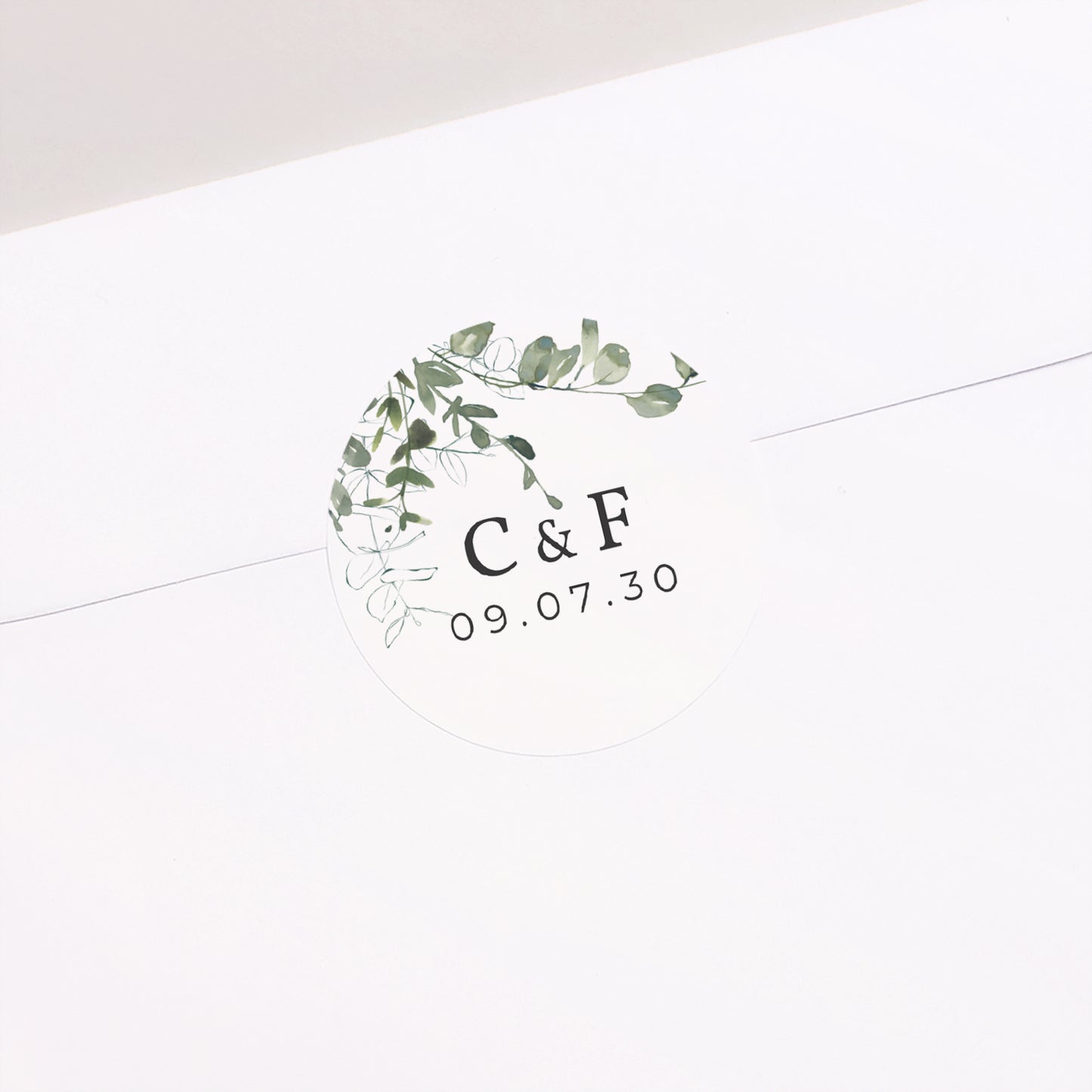 Sticker Hochzeit Rund Blumig und Eukalyptus foto N° 1