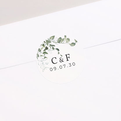 Sticker Hochzeit Rund Blumig und Eukalyptus foto N° 1