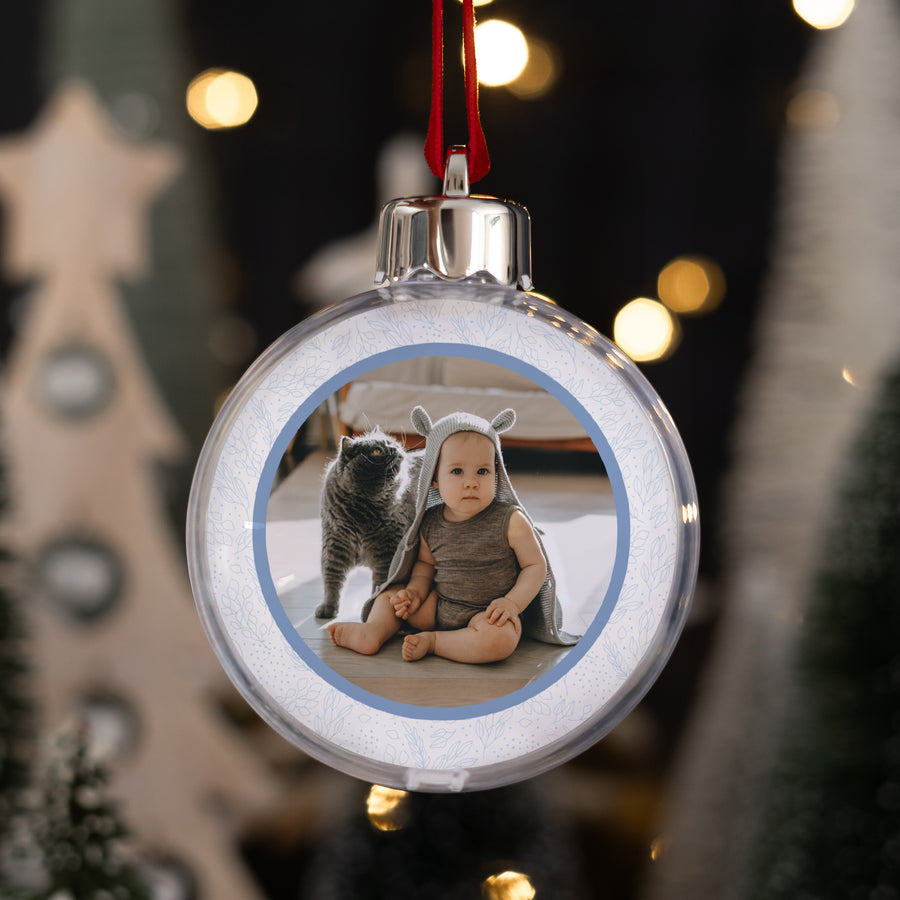 Weihnachtskugel Weihnachten Runde Eisiges Wintermuster foto