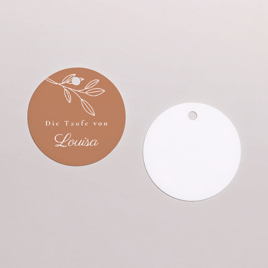 Vorgelochtes Etikett Taufe Runde Geistige Nahrung foto