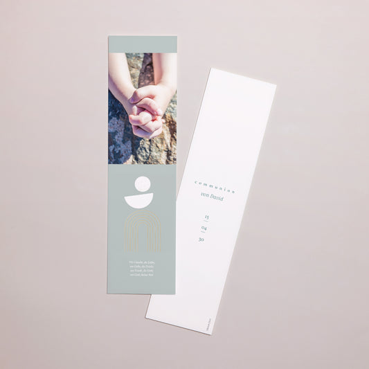 Lesezeichen Kommunion Lesezeichen Kircheneingang, Goldene Bögen foto