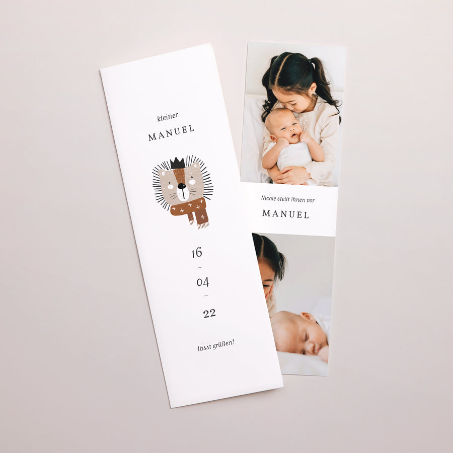 Geburtskarte Fotoautomaten Lesezeichen König des Dschungels foto