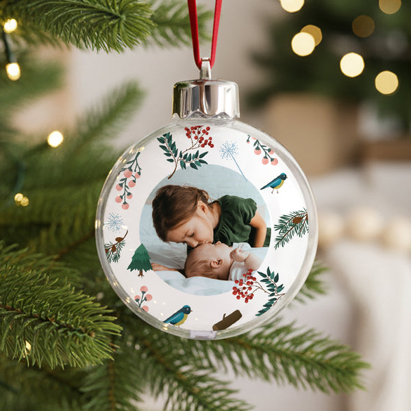 Weihnachtskugel Weihnachten Runde Weihnachtskugel Tannenzweig mit Foto foto