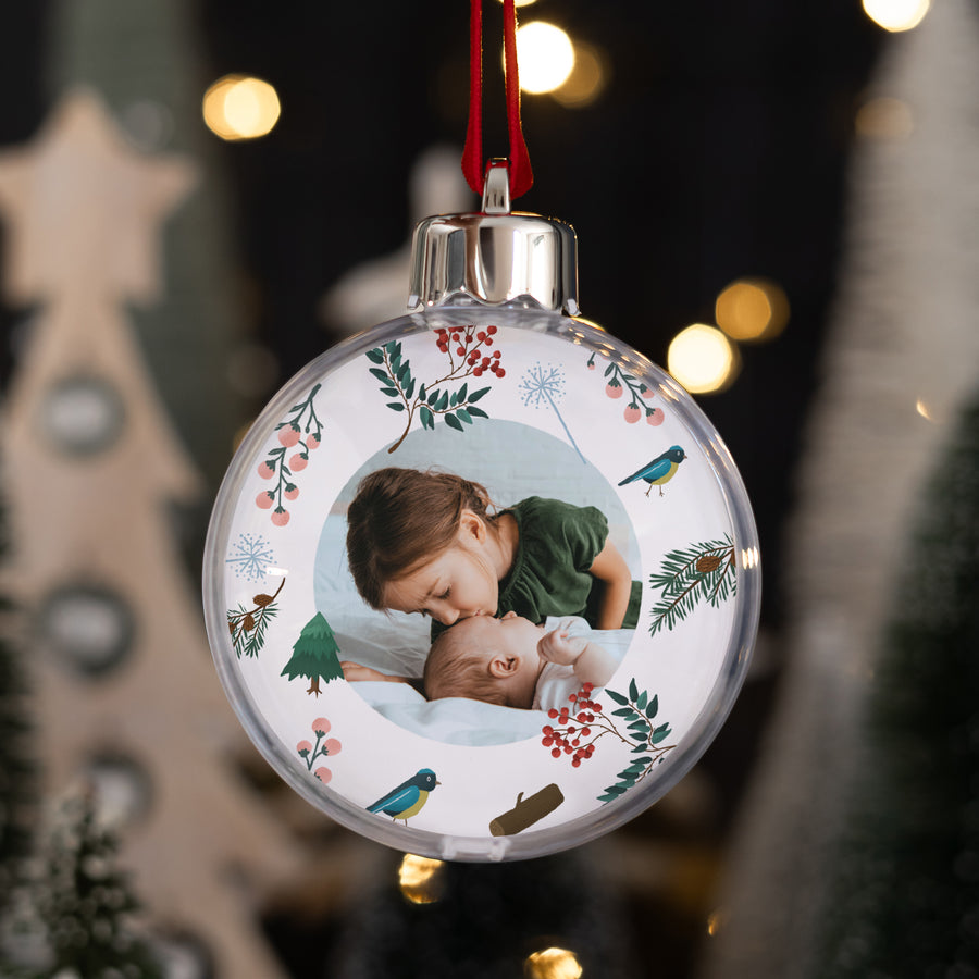 Weihnachtskugel Weihnachten Runde Weihnachtskugel Tannenzweig mit Foto foto