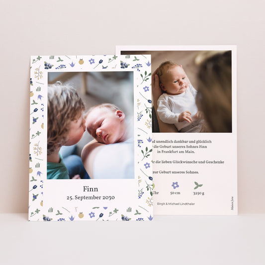 Geburtskarte Schmetterling, Kirsche und Klee foto