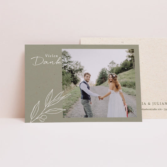 Dankeskarte Hochzeit Landschaft Olivier Textur Papier foto