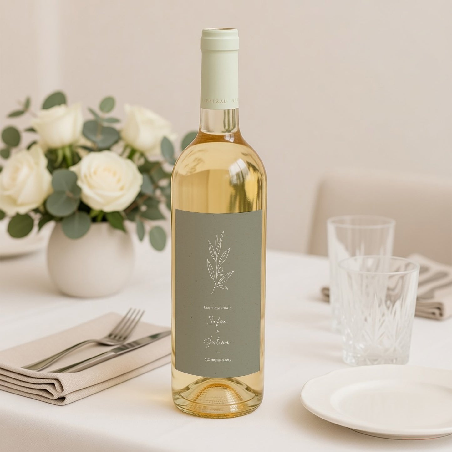 Flaschenetikett Hochzeit Porträt Olivier Textur Papier foto N° 2