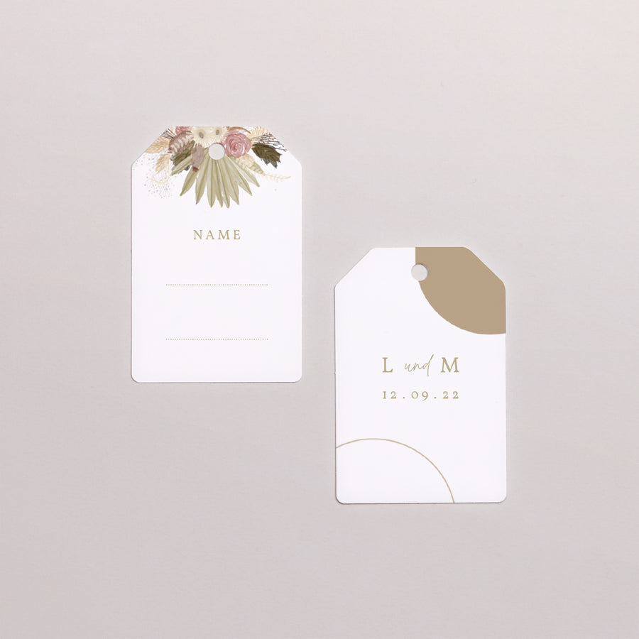 Vorgelochtes Etikett Hochzeit Fähnchen Boho-Arche foto