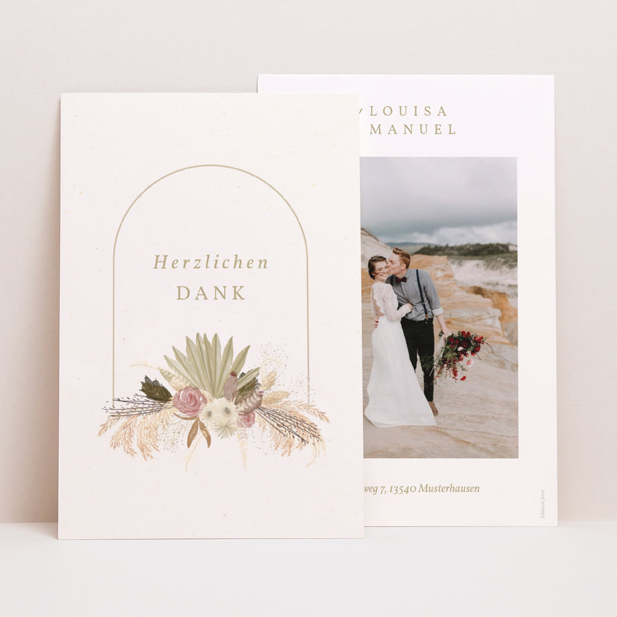 Dankeskarte Hochzeit PortraitPorträt Boho-Arche foto