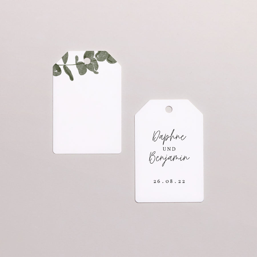 Vorgelochtes Etikett Hochzeit Fähnchen Eukalyptus Aquarell foto