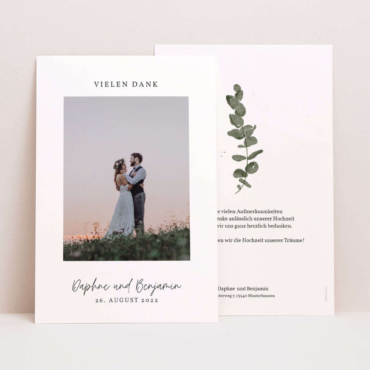 Dankeskarte Hochzeit PortraitPorträt Eukalyptus Aquarell foto