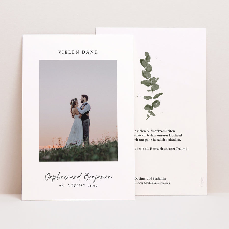 Dankeskarte Hochzeit PortraitPorträt Eukalyptus Aquarell foto