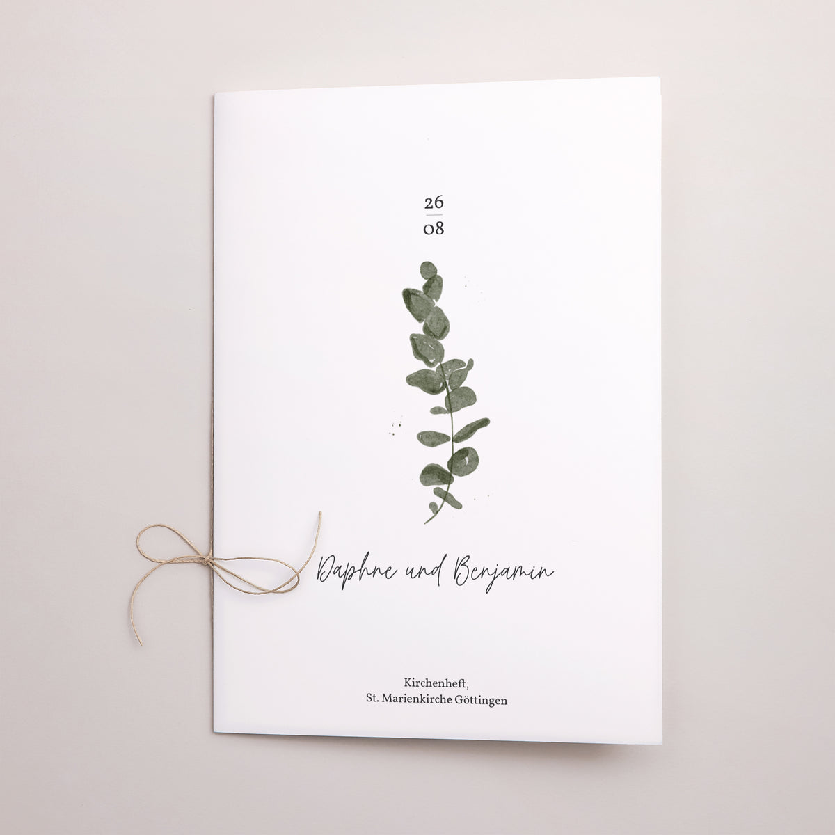 Kirchenheft Hochzeit Doppelflügel Eukalyptus Aquarell foto