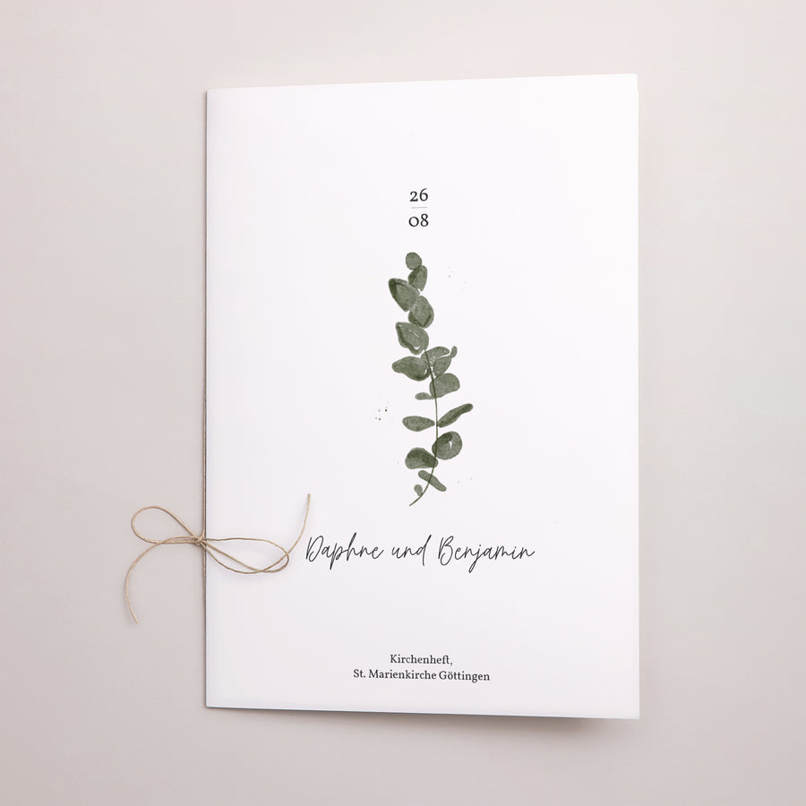 Kirchenheft Hochzeit Doppelflügel Eukalyptus Aquarell foto