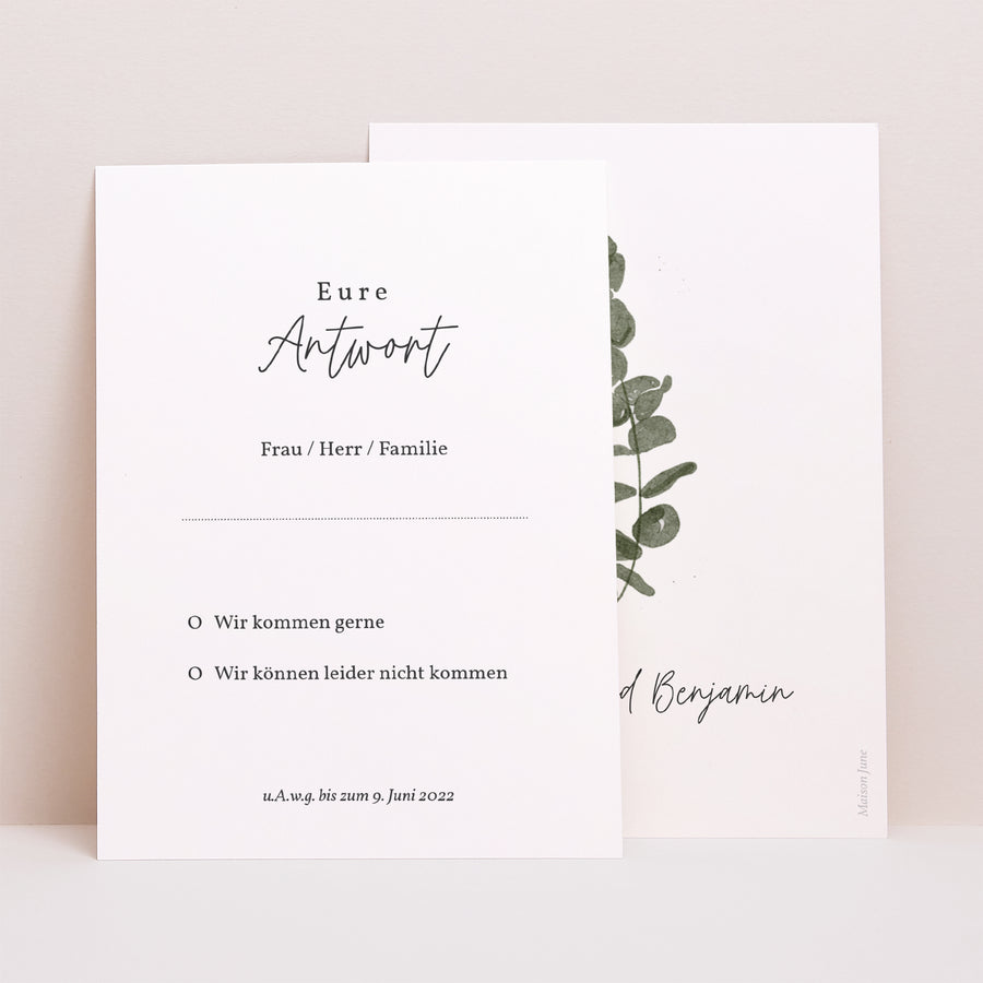 Antwortkarte Hochzeit Porträt Eukalyptus Aquarell foto