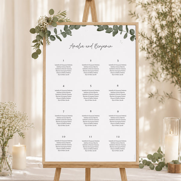 Sitzplan Hochzeit Porträt Eukalyptus Aquarell foto