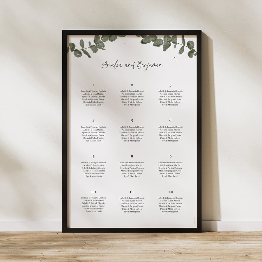 Sitzplan Hochzeit Porträt Eukalyptus Aquarell foto