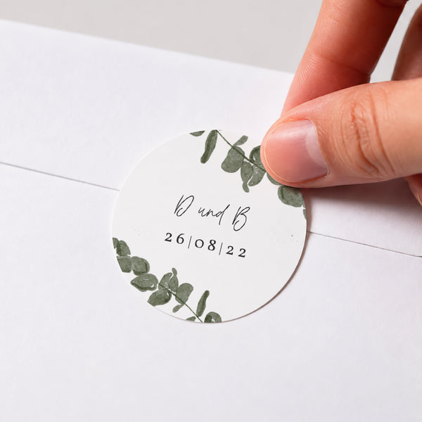 Sticker Hochzeit Rund Eukalyptus Aquarell foto