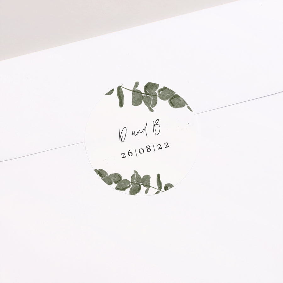 Sticker Hochzeit Rund Eukalyptus Aquarell foto